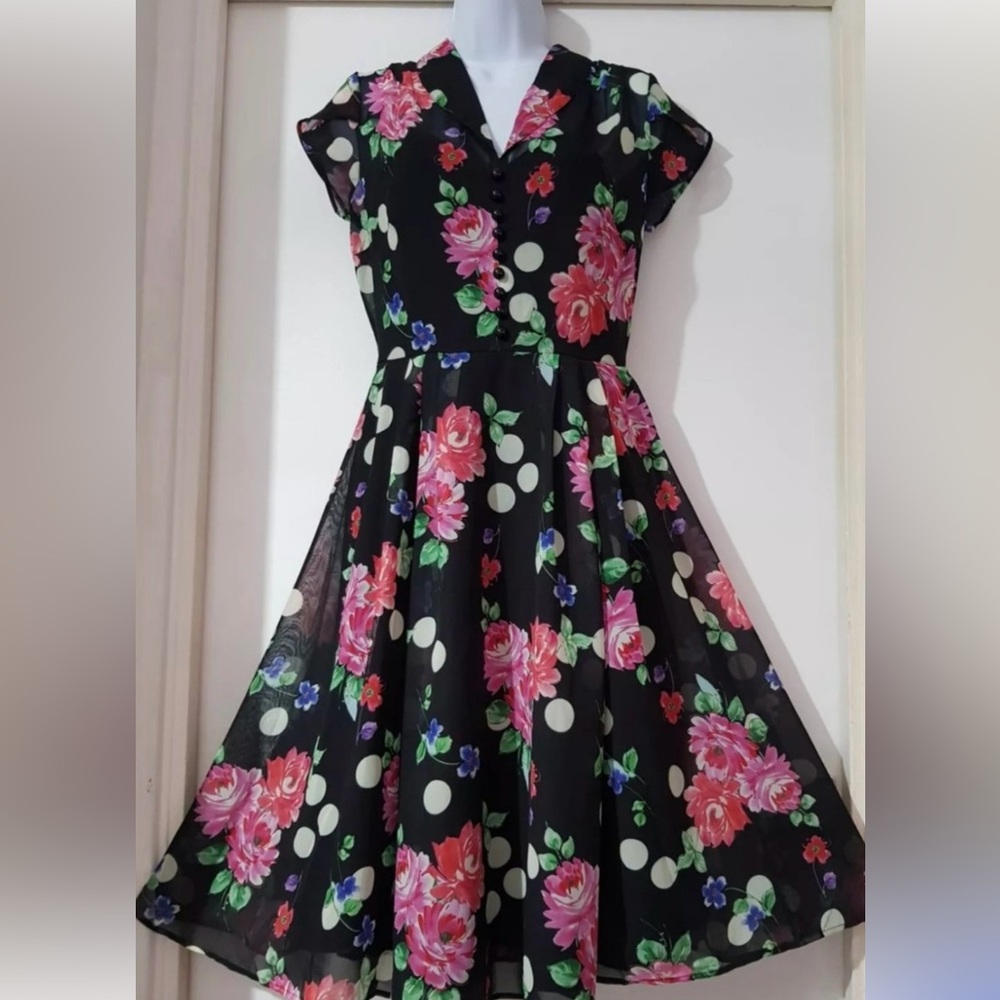 Hell Bunny Black Floral Asymmetrical Dress